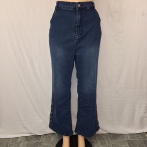 belle Poque Elegant Blue Flare Jeans with Button Accents Size 2XL